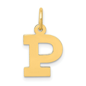 14K Yellow Gold Small Block Letter Initial P Charm Pendant - (B11-893)